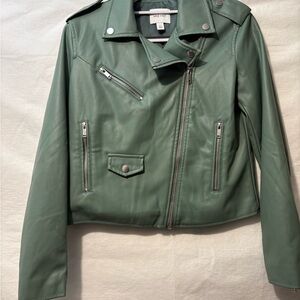 Nine West Sage Green Faux Leather Moto Jacket
